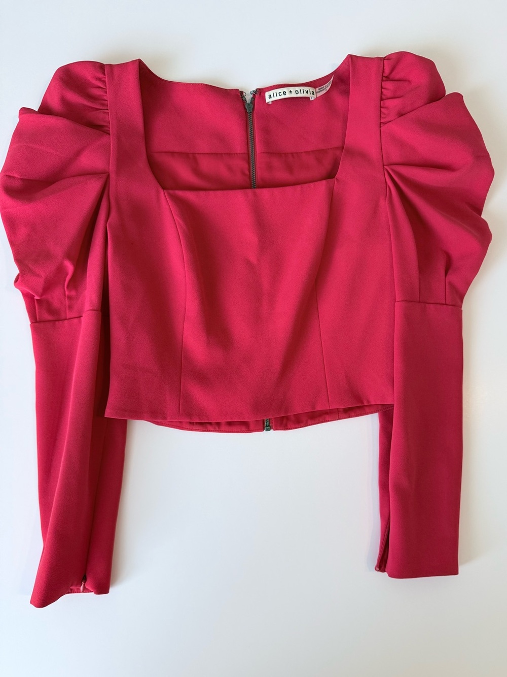 Alice + Olivia Red Long-Sleeve Crop Top puff sleeves size 0